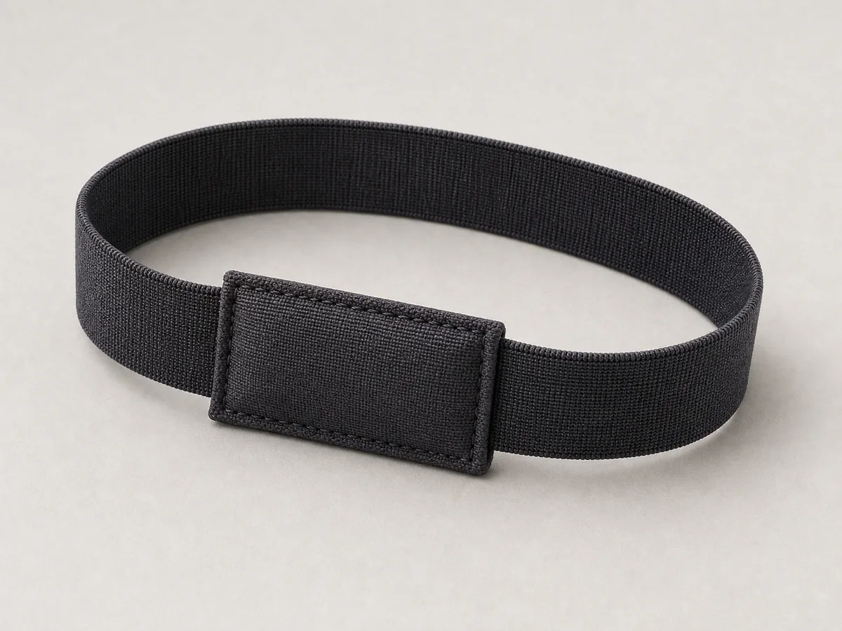 Charcoal elastic RFID wristband with a sewn low-profile transponder pouch