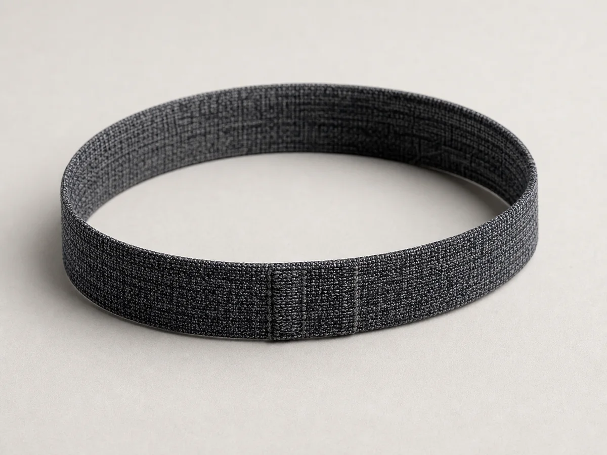 Closure-free charcoal knit elastic RFID wristband with a reinforced inlay section