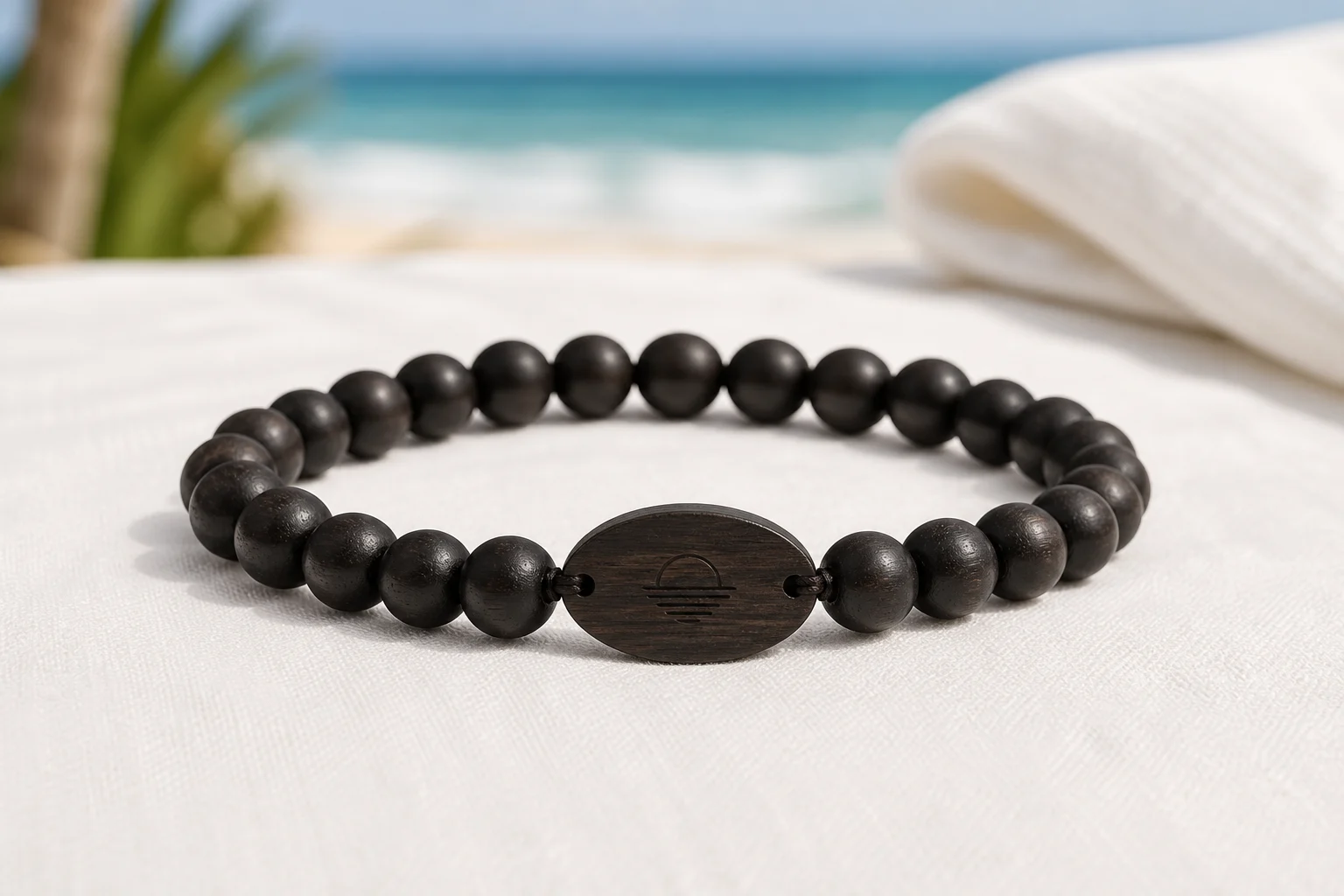 Dark Wood Bead RFID wristband — Ebony Minimal colorway