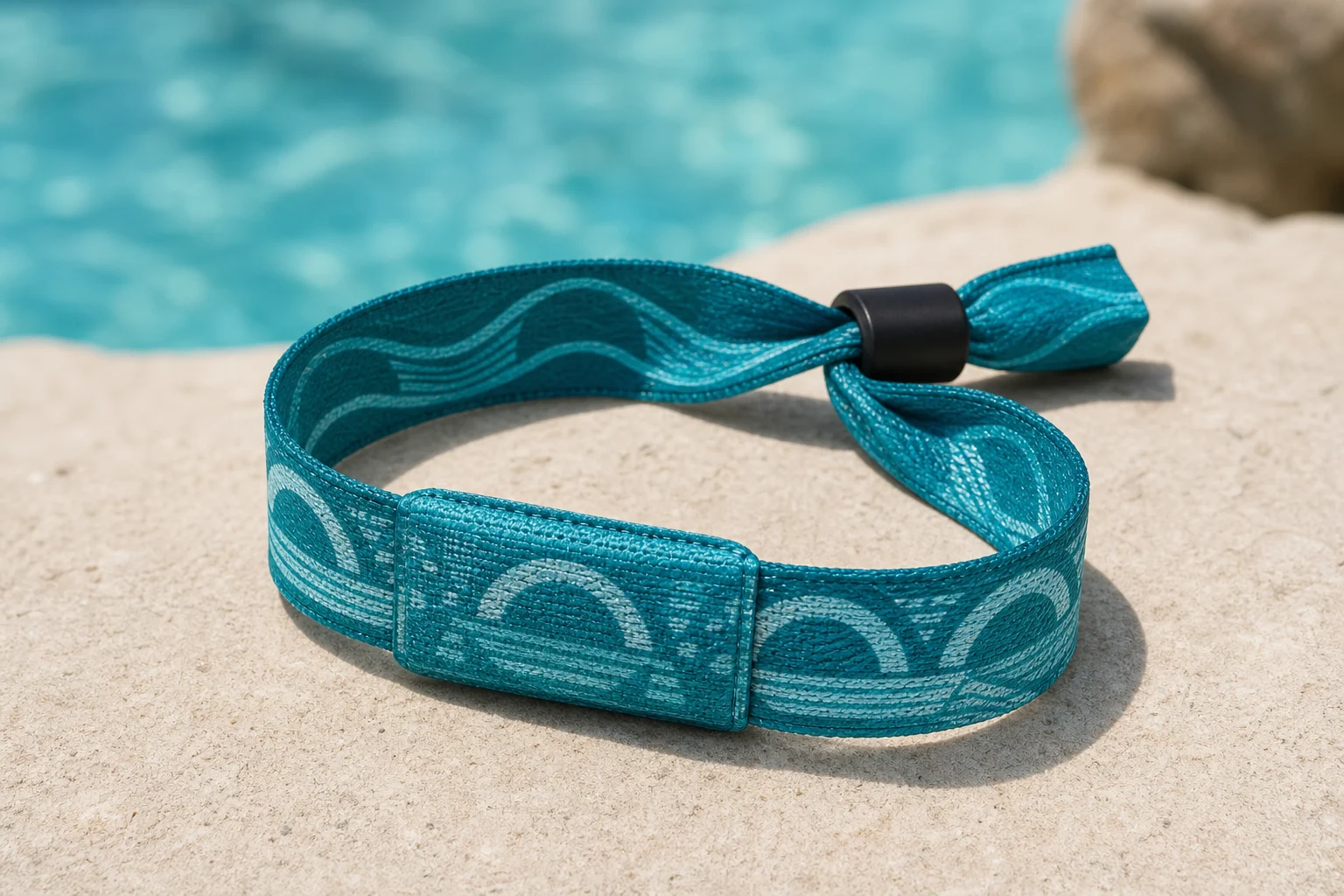 Hidden-Chip Fabric RFID wristband — Teal Geometric colorway