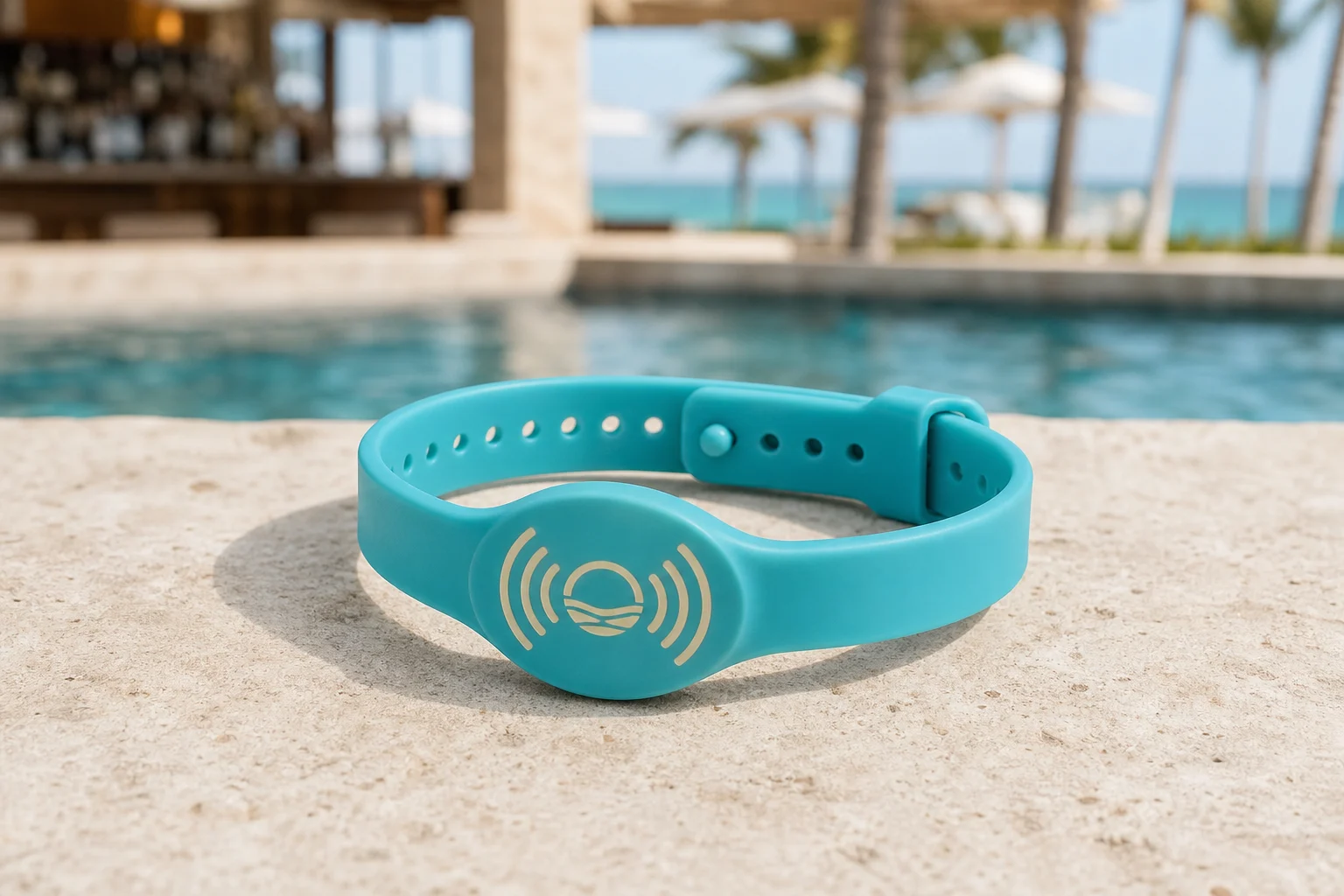 Oval Face RFID wristband — Caribbean Teal colorway