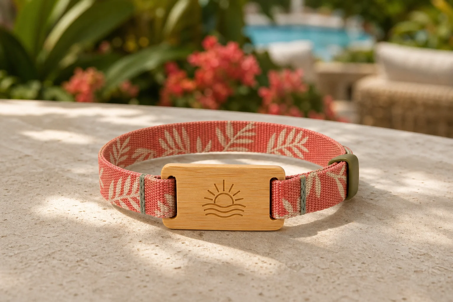 Recycled PET + Bamboo RFID wristband — Coral Botanical colorway