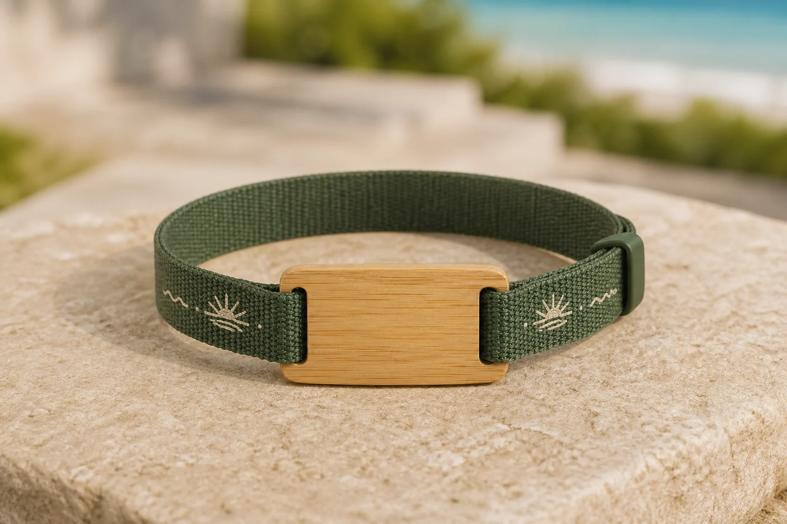 Recycled PET + Bamboo RFID wristband — Forest Minimal colorway