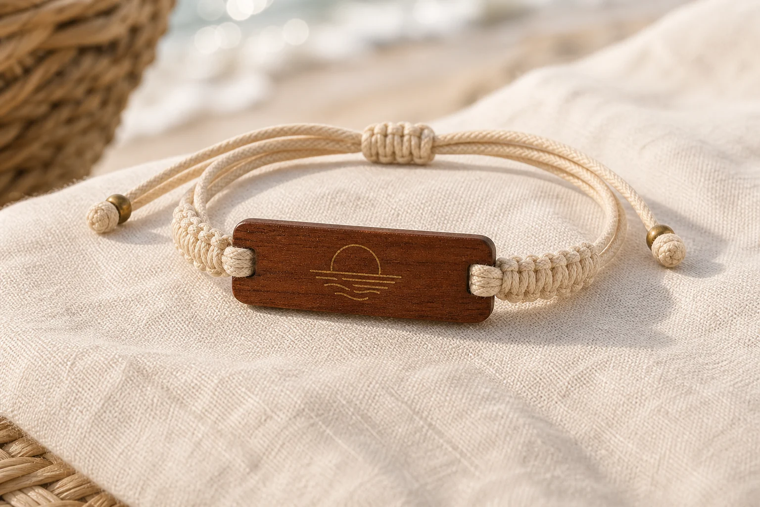 Sapele & Organic Cotton RFID wristband — Dune & Gold colorway