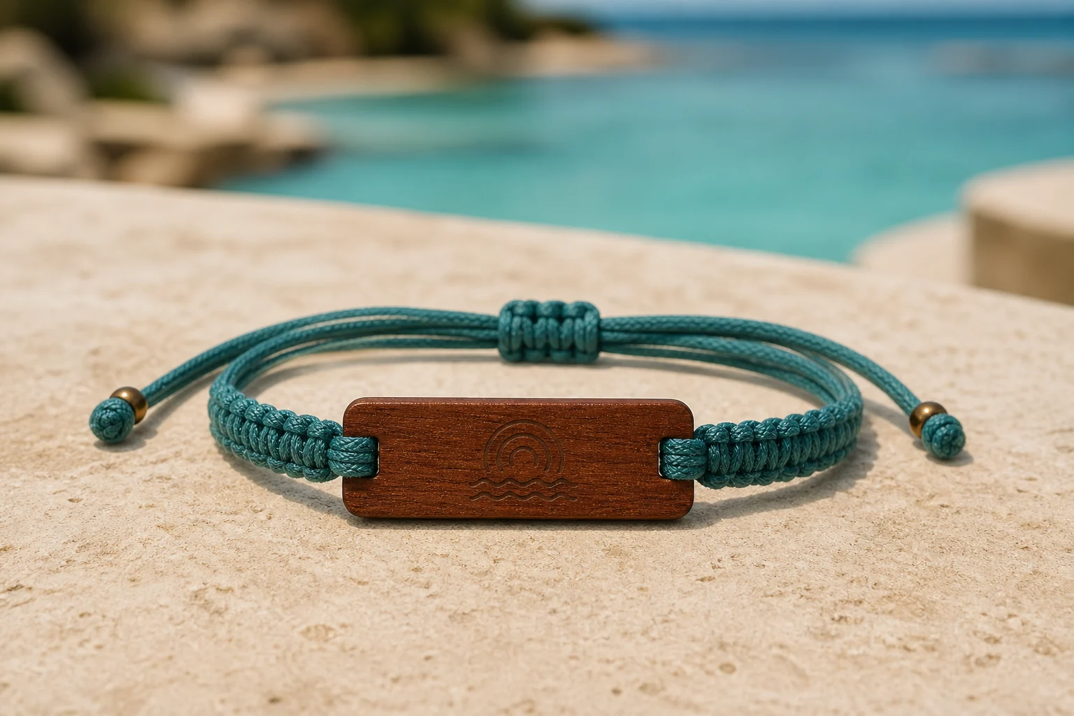 Sapele & Organic Cotton RFID wristband — Lagoon Teal colorway