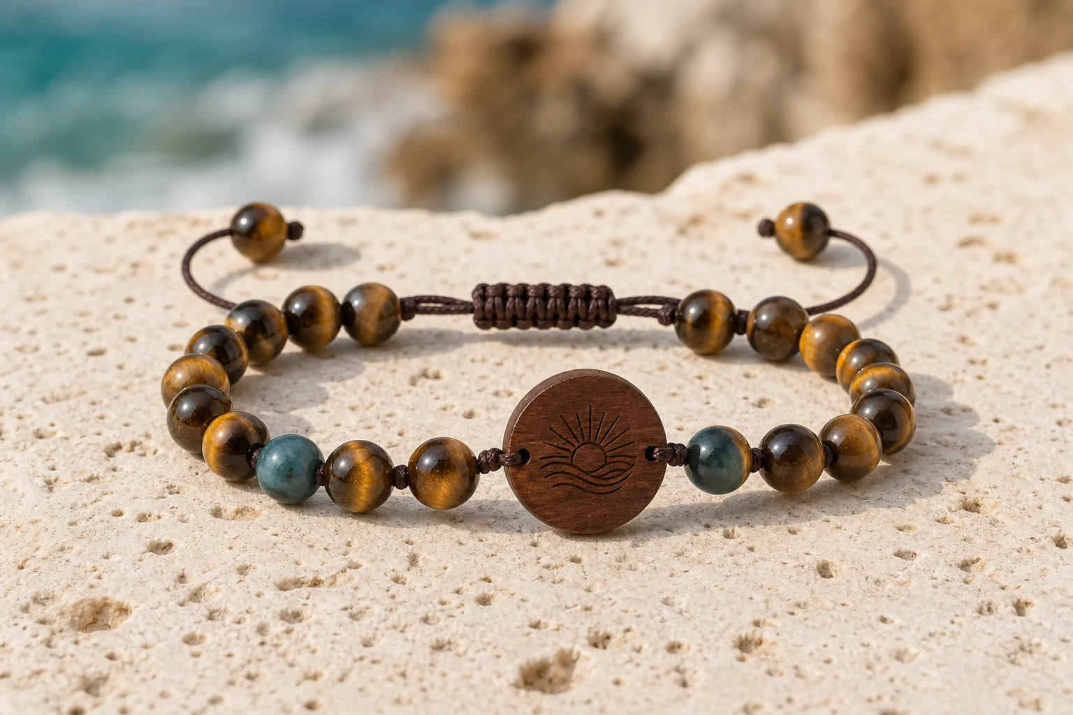 Tiger Eye Stone Bead RFID wristband — Coastal Contrast colorway
