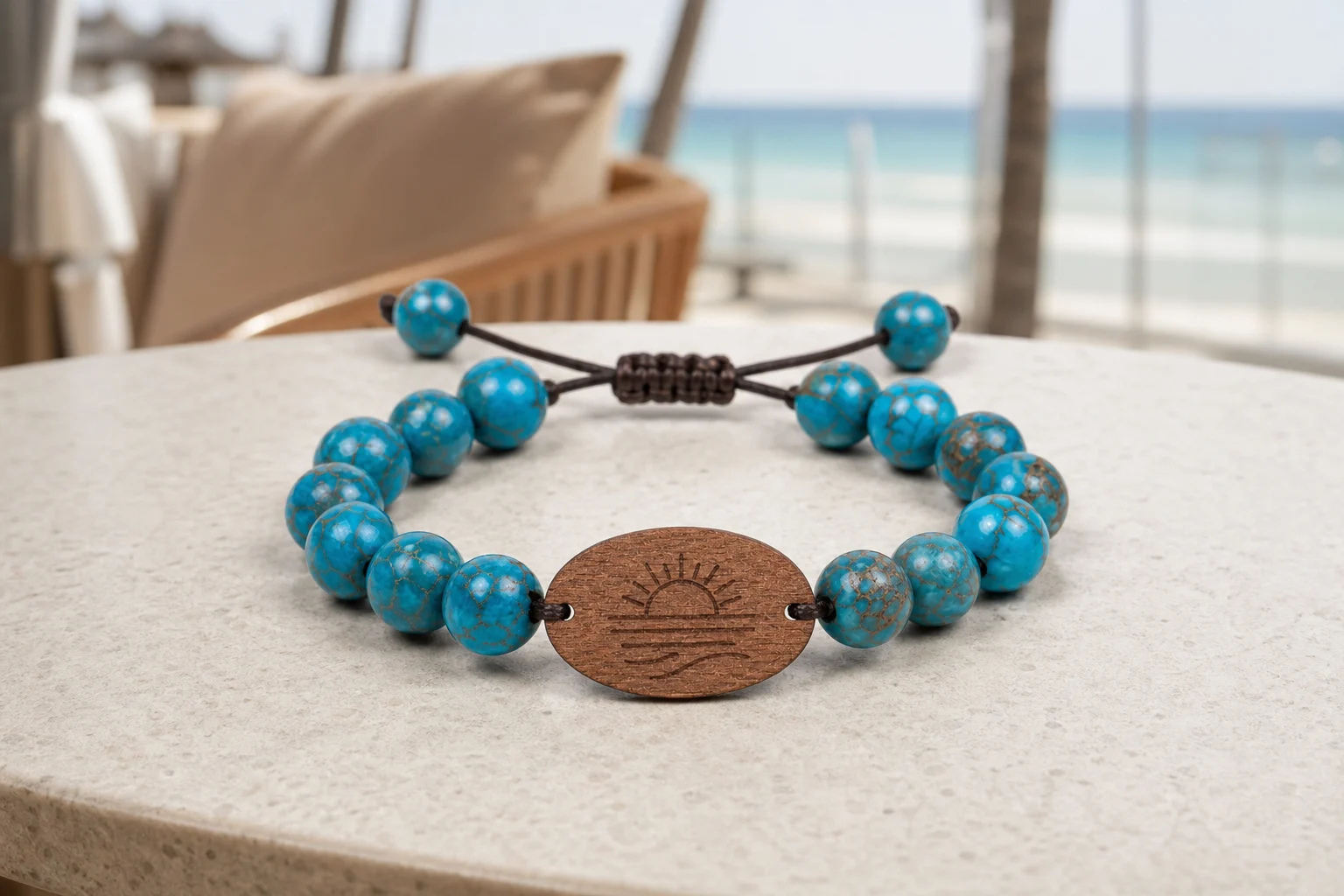 Turquoise Stone Bead RFID wristband — Reef Blue colorway