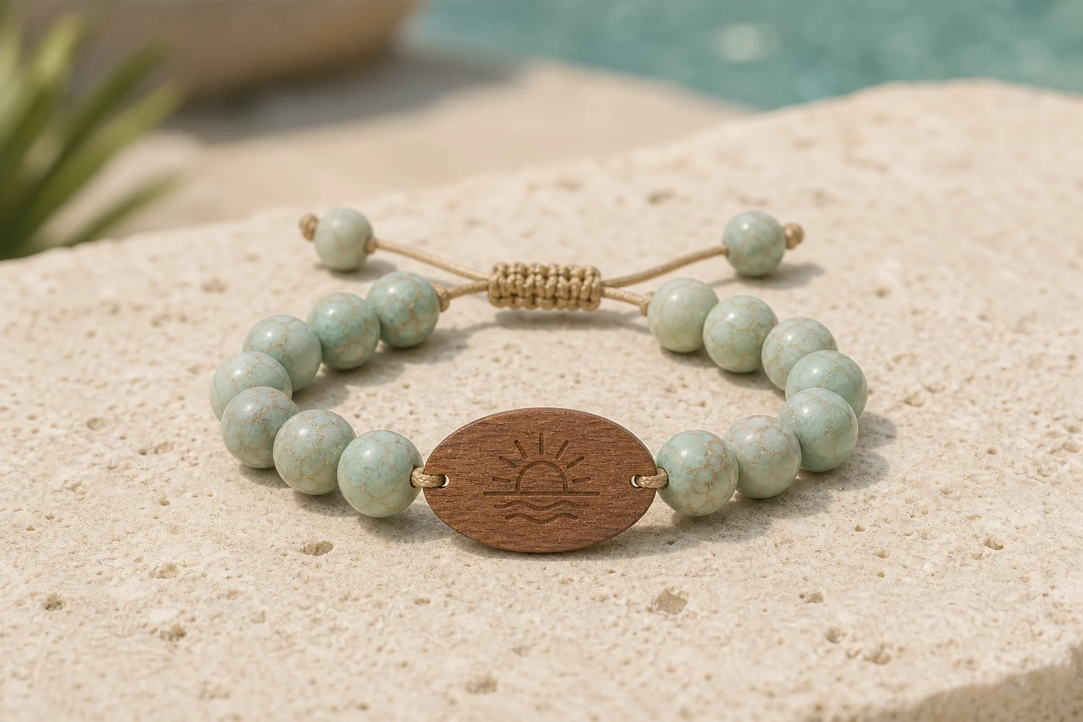 Turquoise Stone Bead RFID wristband — Seafoam & Sand colorway