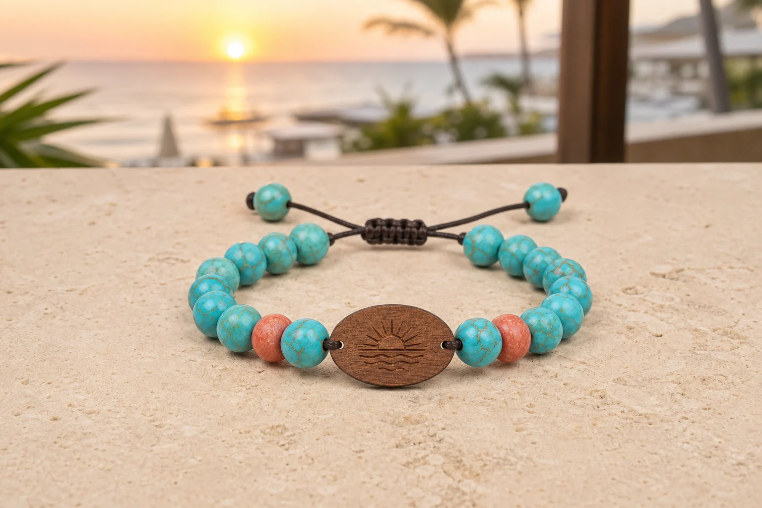 Turquoise Stone Bead RFID wristband — Turquoise & Coral colorway