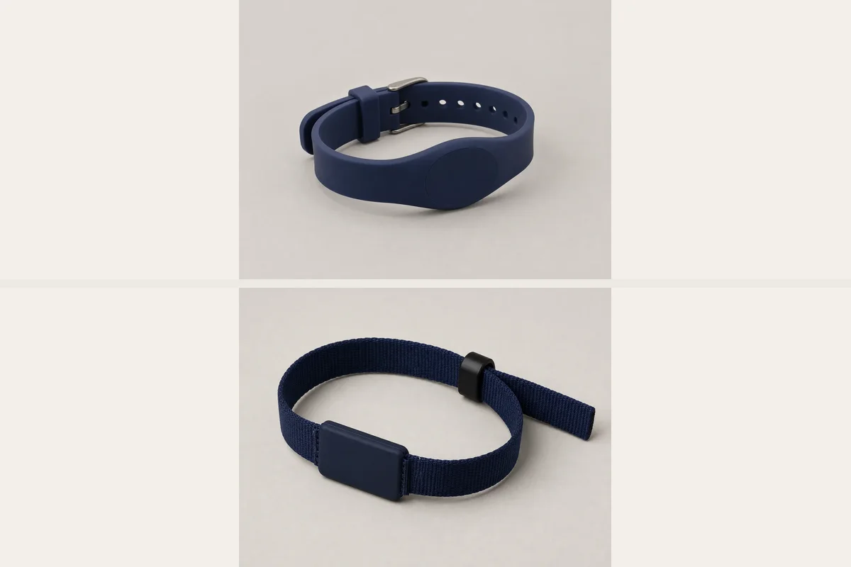 Two exact RFID wristband constructions compared as separate resort credential options