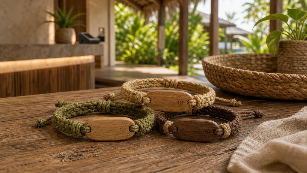 Natural hemp and jute RFID wristbands for a glamping retreat