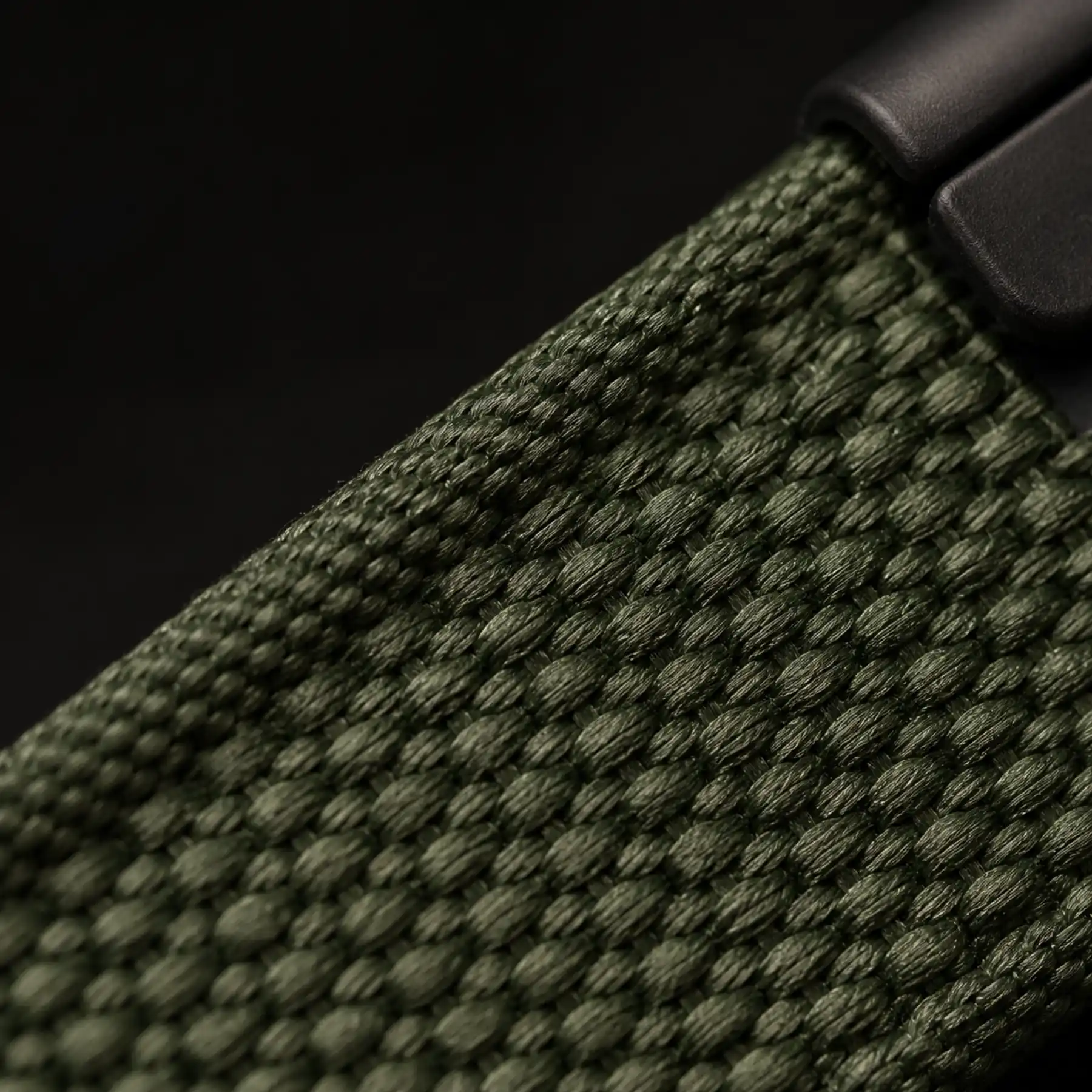 Macro view of a dense woven wristband structure and finished edge